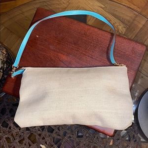 Salvatore Ferragamo Linen Wristlet Tan/Turquoise